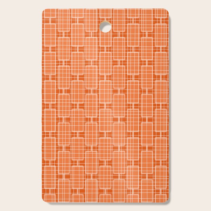 Mid Century Modern Woven Link Pattern in Orange and White Cutting Board Gallery Image 1