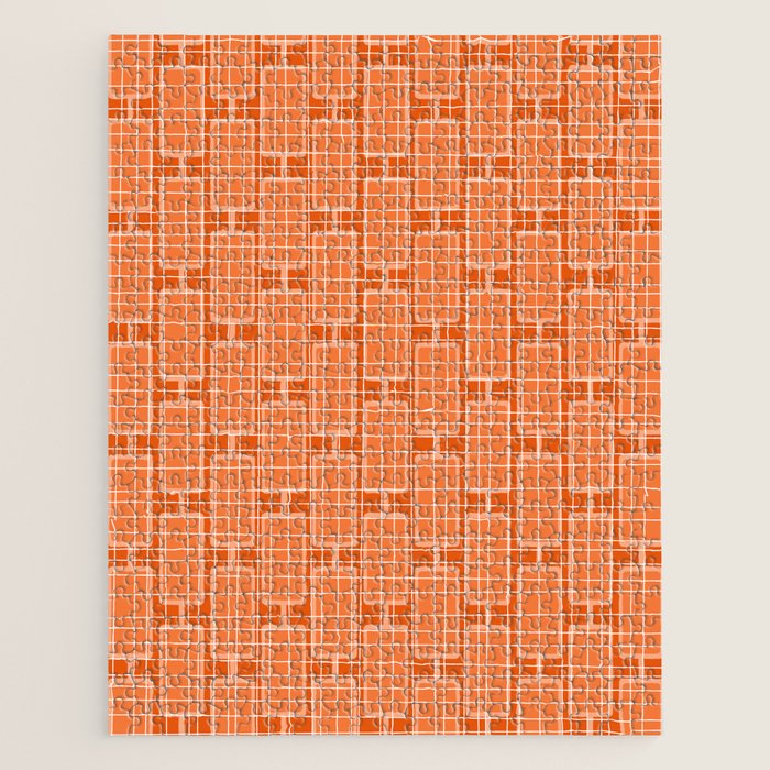Mid Century Modern Woven Link Pattern in Orange and White Jigsaw Puzzle Gallery Image 1