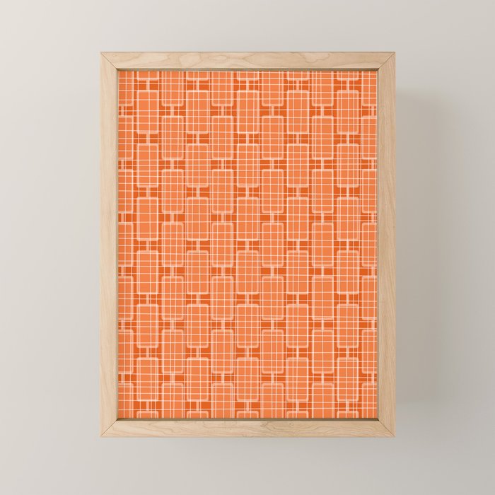 Mid Century Modern Woven Link Pattern in Orange and White Mini Art Print Gallery Image 1