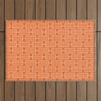 Mid Century Modern Woven Link Pattern in Orange and White Outdoor Rug Gallery Image 1