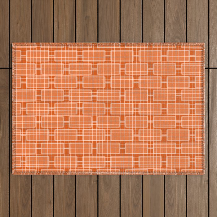 Mid Century Modern Woven Link Pattern in Orange and White Outdoor Rug Gallery Image 1