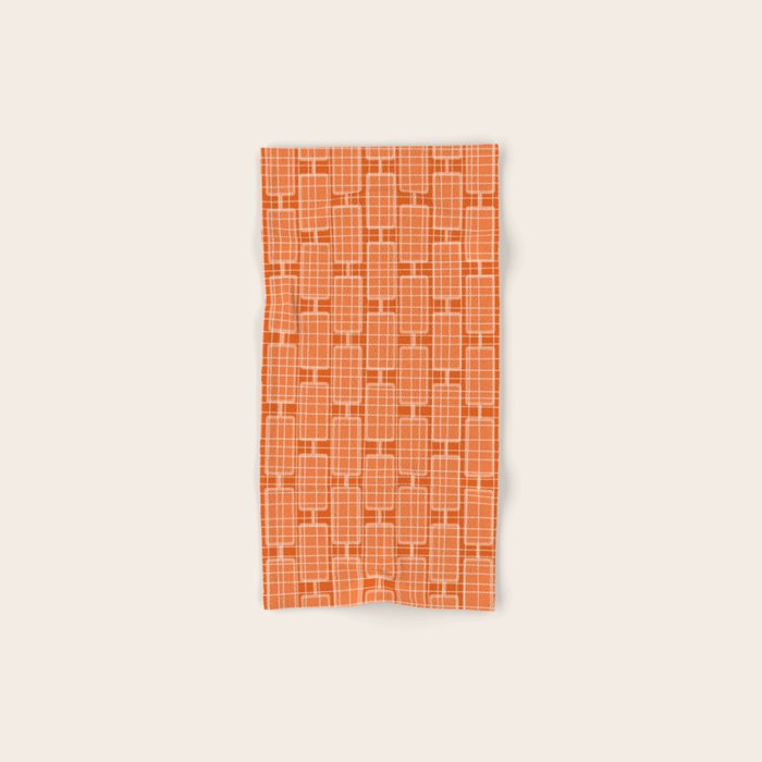 Mid Century Modern Woven Link Pattern in Orange and White Bath Towel Gallery Image 1