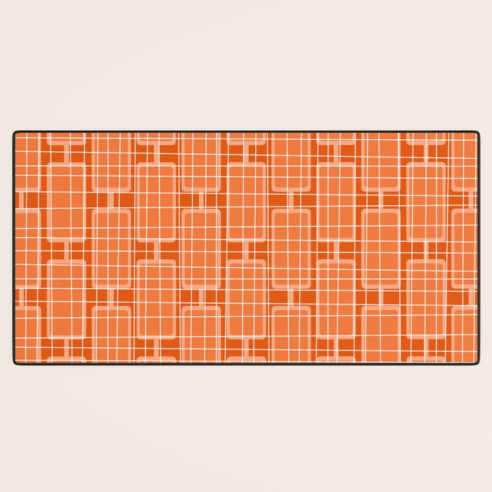 Mid Century Modern Woven Link Pattern in Orange and White Desk Mat Gallery Image 3