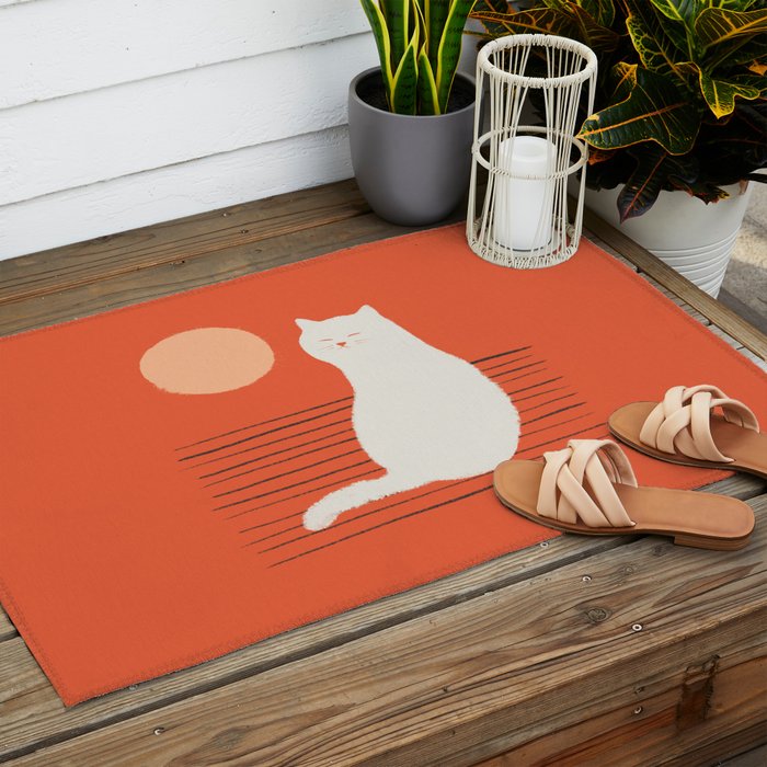 Abstraction minimal cat 31 relax day Outdoor Rug Gallery Image 2