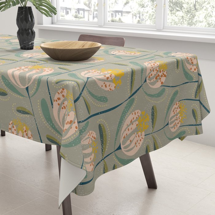 Floating scandi flowers earthy tones Tablecloth Gallery Image 3
