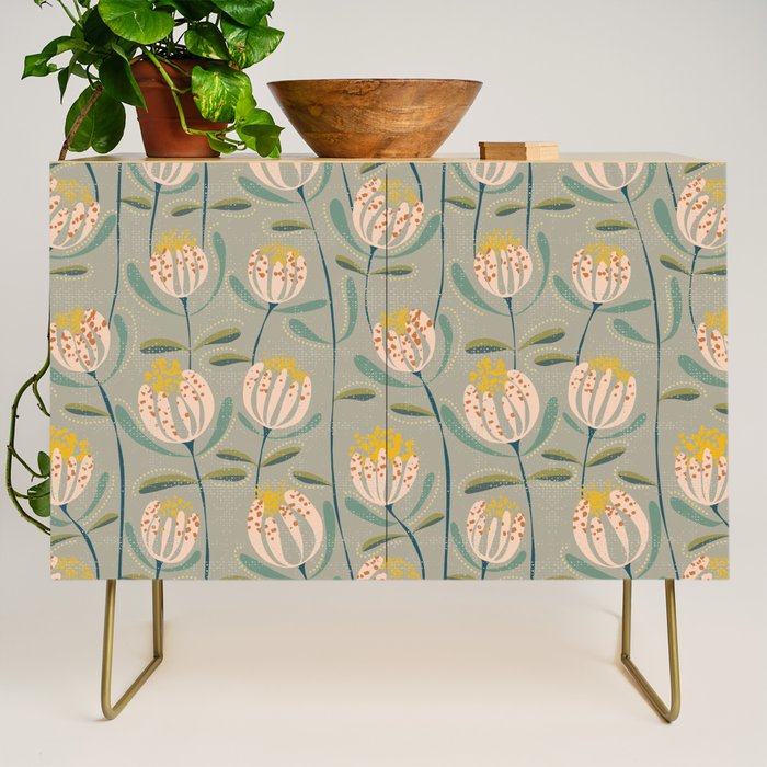 Floating scandi flowers earthy tones Credenza Gallery Image 1