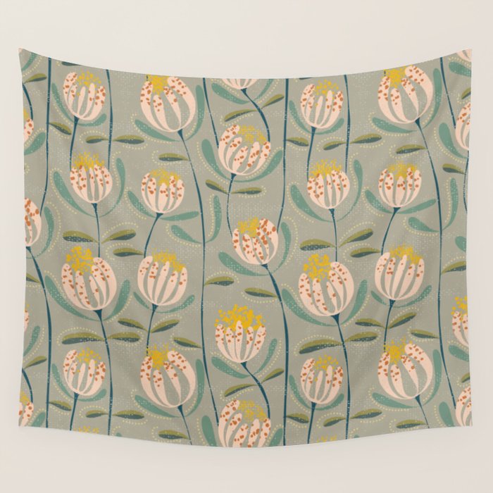 Floating scandi flowers earthy tones Wall Tapestry Gallery Image 4