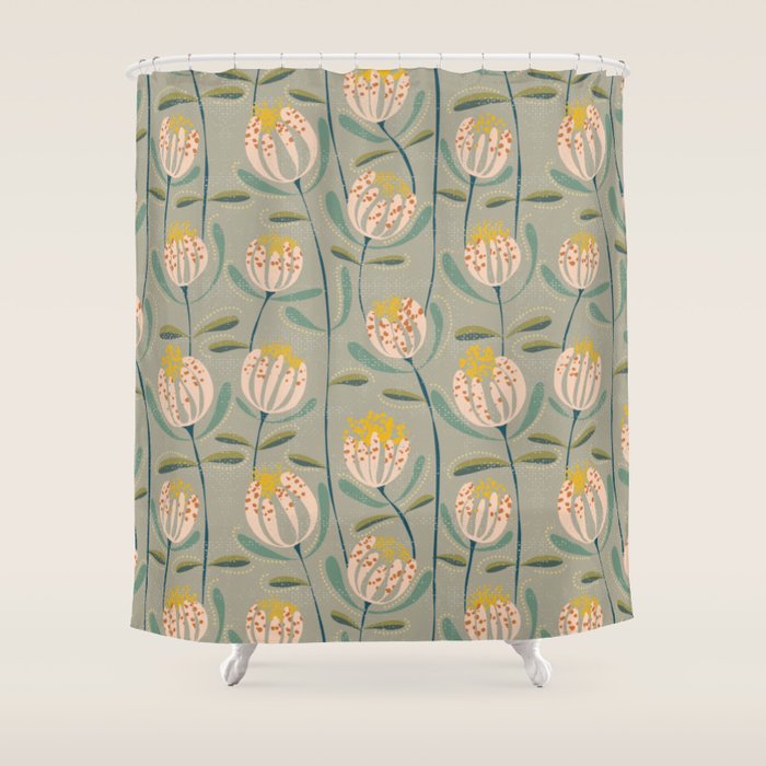 Floating scandi flowers earthy tones Shower Curtain Gallery Image 1