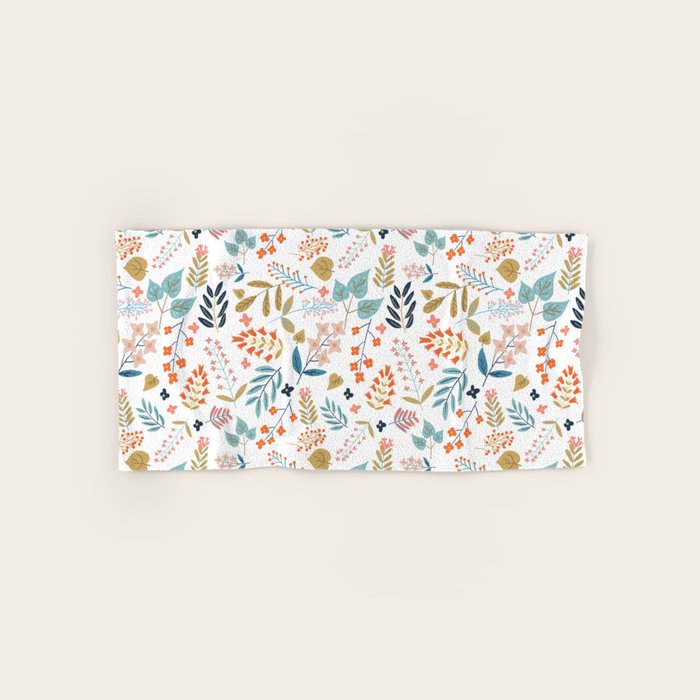 Botanical Harmony | Floral Vintage Plants Colorful Leaves | Autumn Spring Nature Bohemian Chic Bath Towel Gallery Image 1