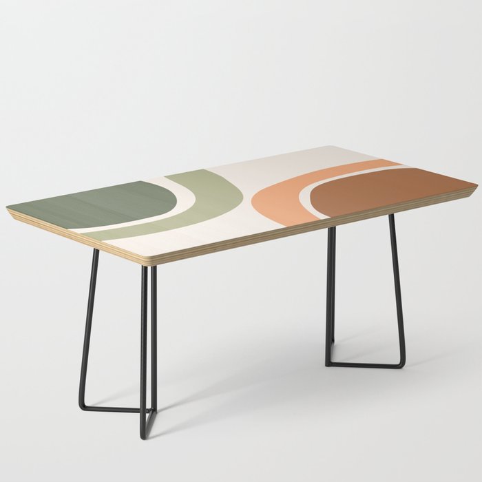 Abstract Shapes 55.2 in Sage Green and Terracotta (Rainbow Abstraction) Coffee Table Gallery Image 1