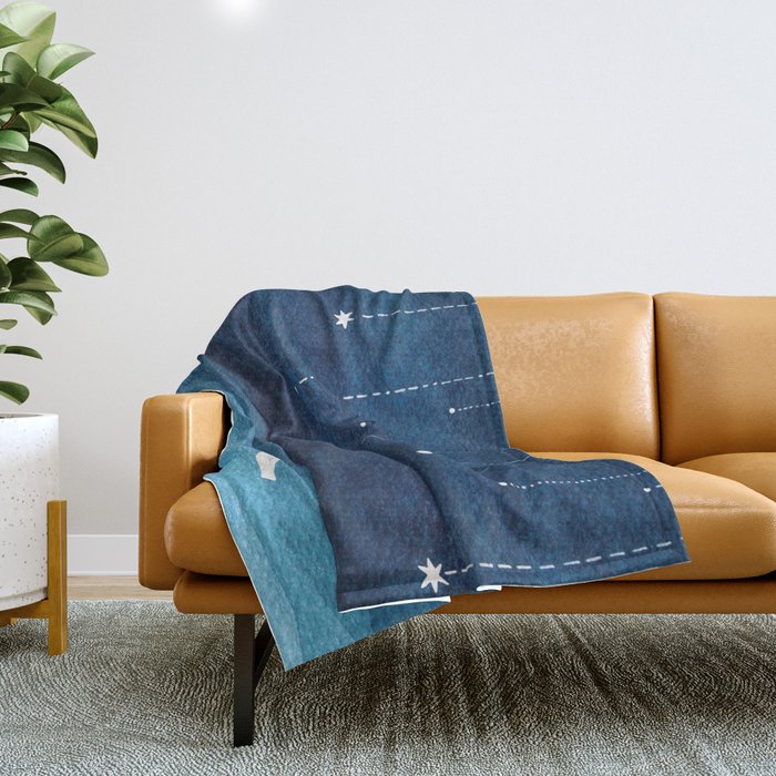Falling stars, blue, sailboat, ocean Throw Blanket Gallery Image 1
