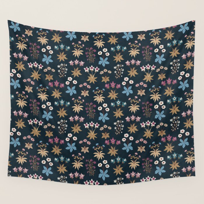 Romantic Botanica - Tapestry Bouquet in Navy Wall Tapestry Gallery Image 1