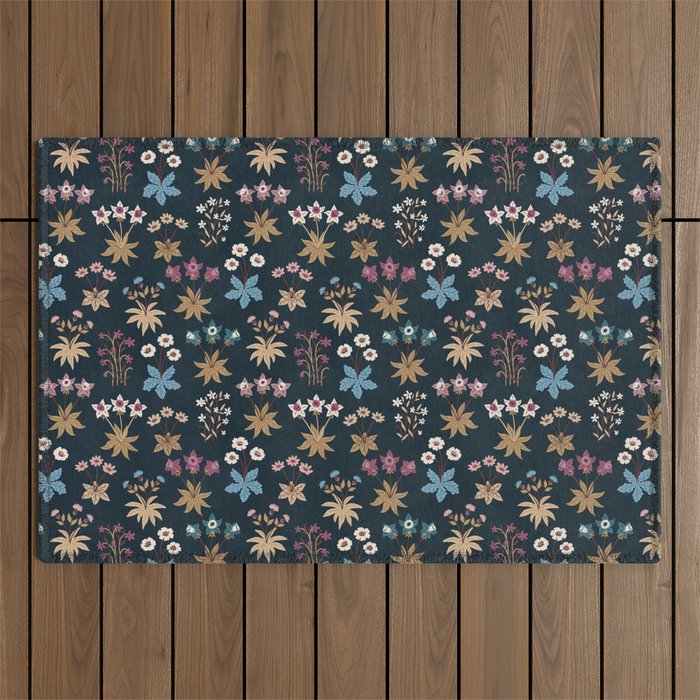 Romantic Botanica - Tapestry Bouquet in Navy Outdoor Rug Gallery Image 1