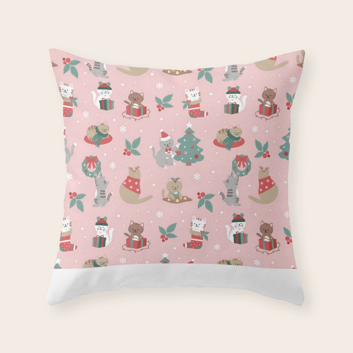 Christmas Festive Cute Holiday Kittens Throw Pillow Gallery Image 6