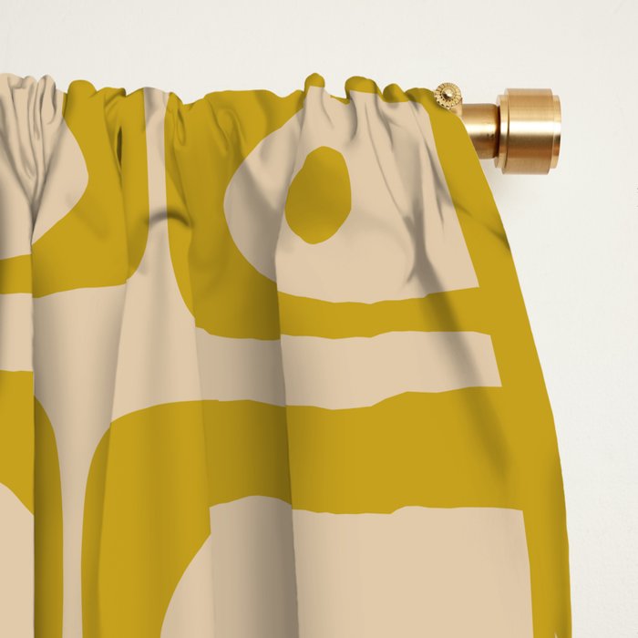 Mid Century Modern Piquet Abstract Multi Pattern in Mid Mod Mustard Yellow and Beige Window Curtain Gallery Image 2