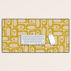 Mid Century Modern Piquet Abstract Multi Pattern in Mid Mod Mustard Yellow and Beige Desk Mat Gallery Image 1