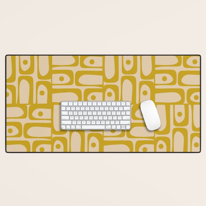 Mid Century Modern Piquet Abstract Multi Pattern in Mid Mod Mustard Yellow and Beige Desk Mat Gallery Image 1