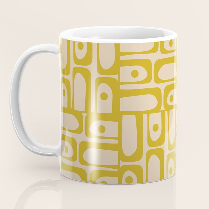 Mid Century Modern Piquet Abstract Multi Pattern in Mid Mod Mustard Yellow and Beige Coffee Mug Gallery Image 3