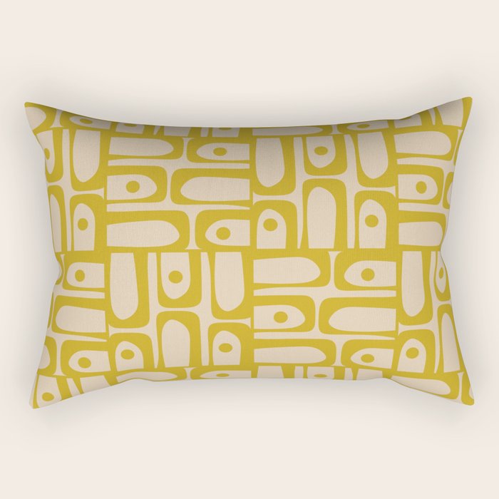 Mid Century Modern Piquet Abstract Multi Pattern in Mid Mod Mustard Yellow and Beige Rectangular Pillow Gallery Image 2