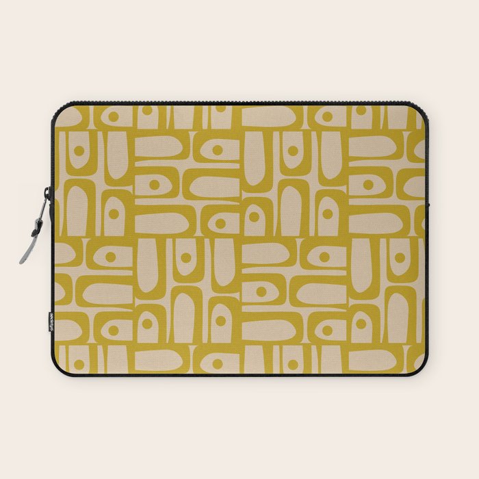 Mid Century Modern Piquet Abstract Multi Pattern in Mid Mod Mustard Yellow and Beige Laptop Sleeve Gallery Image 1