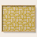 Mid Century Modern Piquet Abstract Multi Pattern in Mid Mod Mustard Yellow and Beige Serving Tray Gallery Image 1