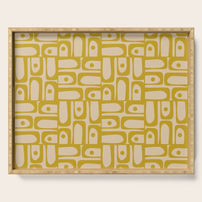 Mid Century Modern Piquet Abstract Multi Pattern in Mid Mod Mustard Yellow and Beige Serving Tray Gallery Image 1