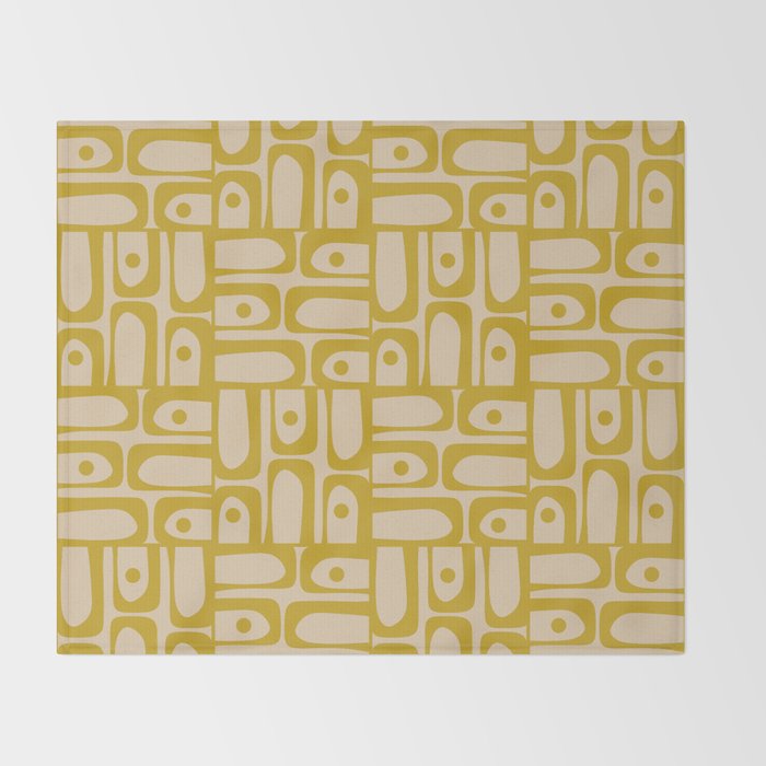 Mid Century Modern Piquet Abstract Multi Pattern in Mid Mod Mustard Yellow and Beige Throw Blanket Gallery Image 2