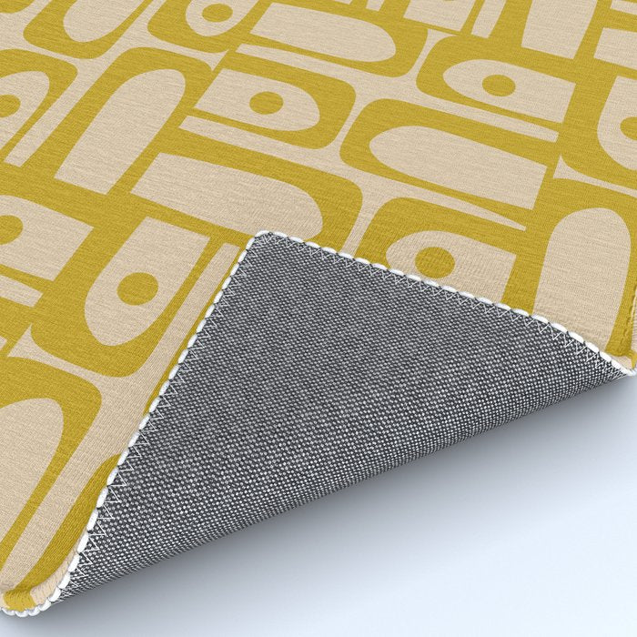 Mid Century Modern Piquet Abstract Multi Pattern in Mid Mod Mustard Yellow and Beige Rug Gallery Image 4