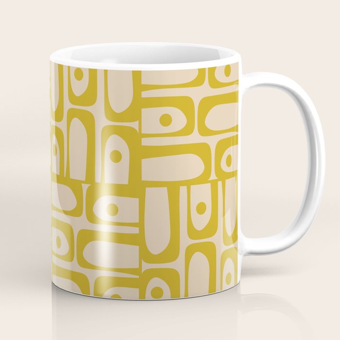 Mid Century Modern Piquet Abstract Multi Pattern in Mid Mod Mustard Yellow and Beige Coffee Mug Gallery Image 1