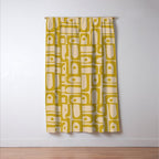 Mid Century Modern Piquet Abstract Multi Pattern in Mid Mod Mustard Yellow and Beige Window Curtain Gallery Image 3