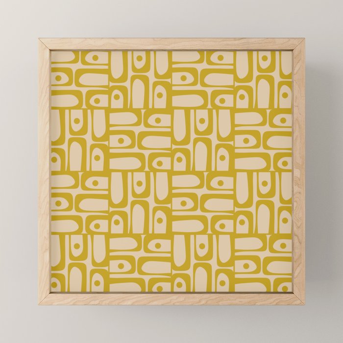 Mid Century Modern Piquet Abstract Multi Pattern in Mid Mod Mustard Yellow and Beige Mini Art Print Gallery Image 1