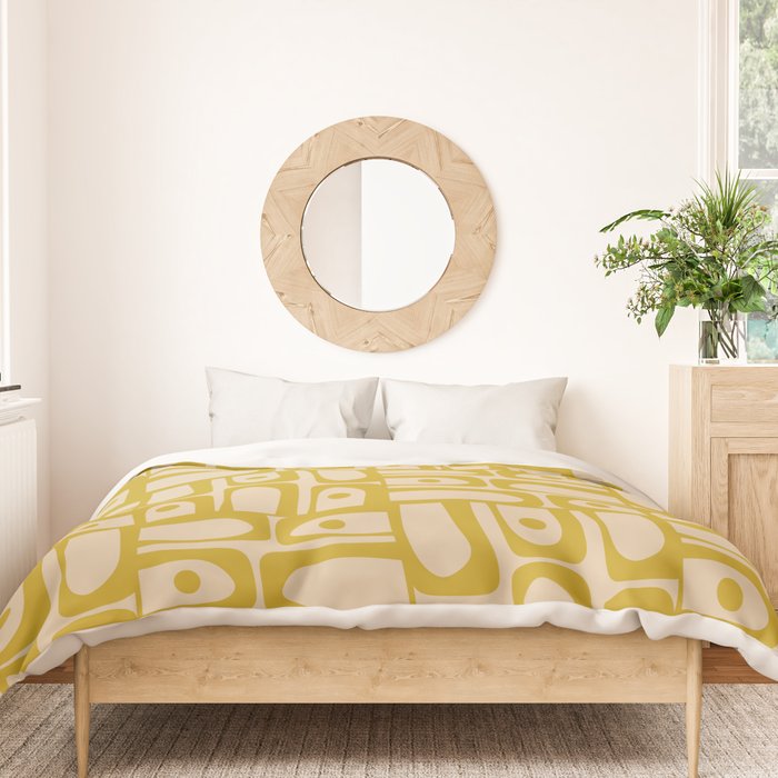 Mid Century Modern Piquet Abstract Multi Pattern in Mid Mod Mustard Yellow and Beige Duvet Cover Gallery Image 3