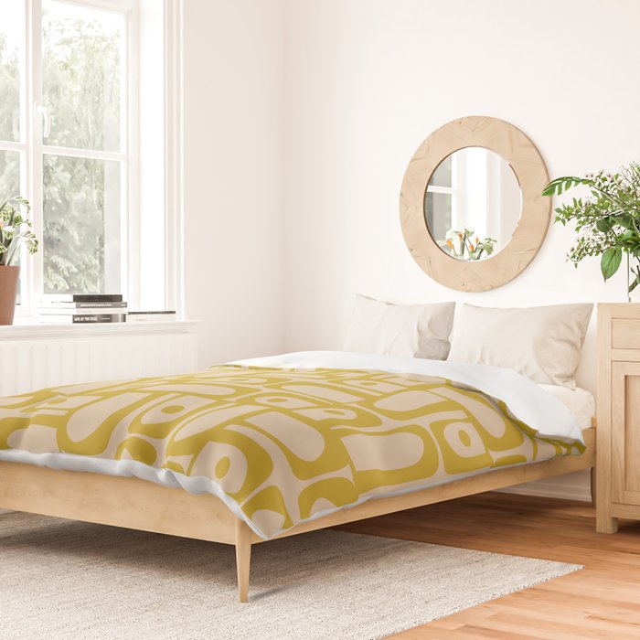 Mid Century Modern Piquet Abstract Multi Pattern in Mid Mod Mustard Yellow and Beige Duvet Cover Gallery Image 2