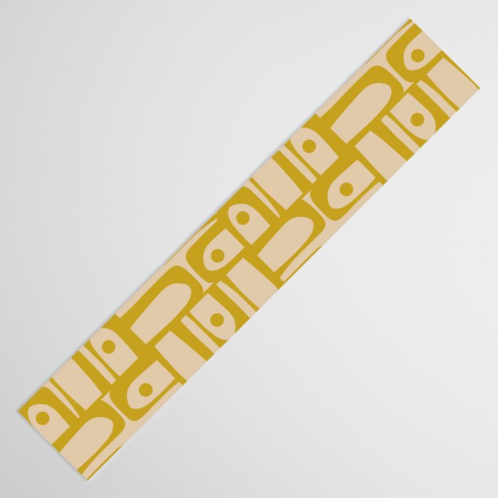 Mid Century Modern Piquet Abstract Multi Pattern in Mid Mod Mustard Yellow and Beige Table Runner Gallery Image 3
