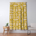 Mid Century Modern Piquet Abstract Multi Pattern in Mid Mod Mustard Yellow and Beige Window Curtain Gallery Image 5