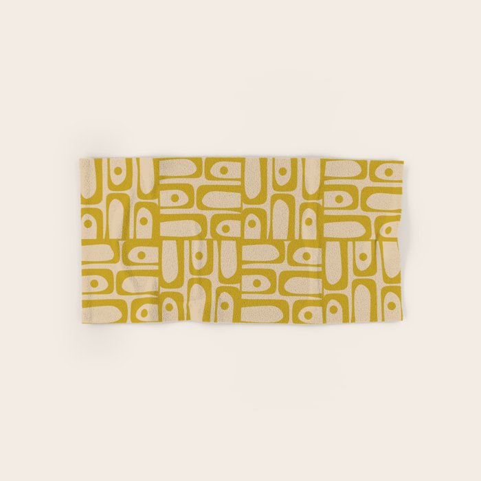 Mid Century Modern Piquet Abstract Multi Pattern in Mid Mod Mustard Yellow and Beige Bath Towel Gallery Image 1