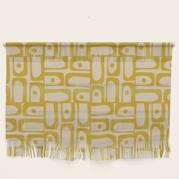 Mid Century Modern Piquet Abstract Multi Pattern in Mid Mod Mustard Yellow and Beige Wall Hanging Gallery Image 1