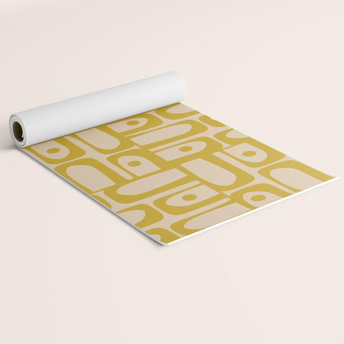 Mid Century Modern Piquet Abstract Multi Pattern in Mid Mod Mustard Yellow and Beige Yoga Mat Gallery Image 2