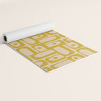 Mid Century Modern Piquet Abstract Multi Pattern in Mid Mod Mustard Yellow and Beige Yoga Mat Gallery Image 2