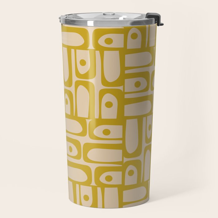 Mid Century Modern Piquet Abstract Multi Pattern in Mid Mod Mustard Yellow and Beige Travel Mug Gallery Image 2
