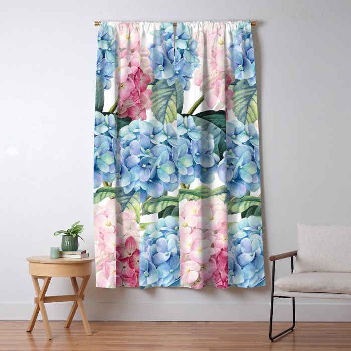 Pink Blue Hydrangea Window Curtain Gallery Image 1