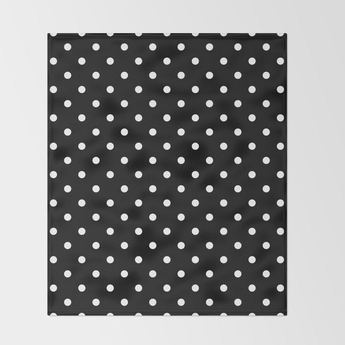 Licorice Black with White Polka Dots Throw Blanket Gallery Image 2