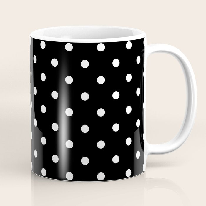 Licorice Black with White Polka Dots Coffee Mug Gallery Image 1