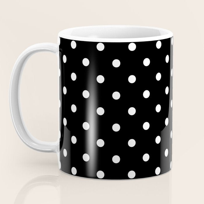 Licorice Black with White Polka Dots Coffee Mug Gallery Image 3