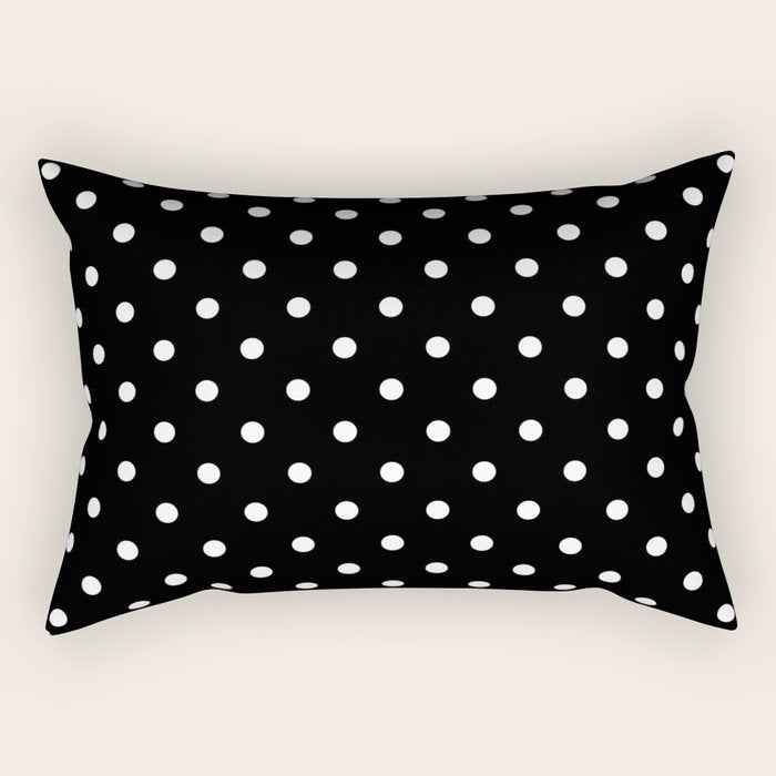 Licorice Black with White Polka Dots Rectangular Pillow Gallery Image 2