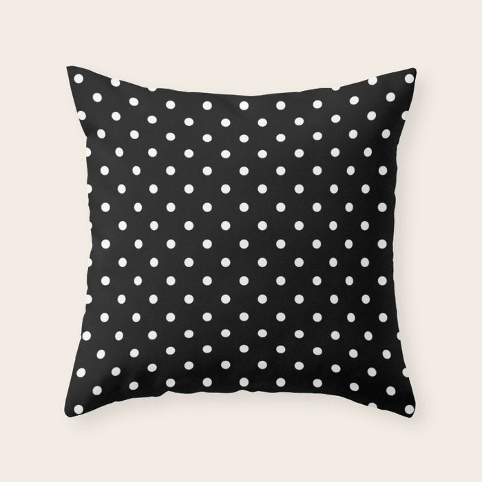 Licorice Black with White Polka Dots Throw Pillow Gallery Image 6