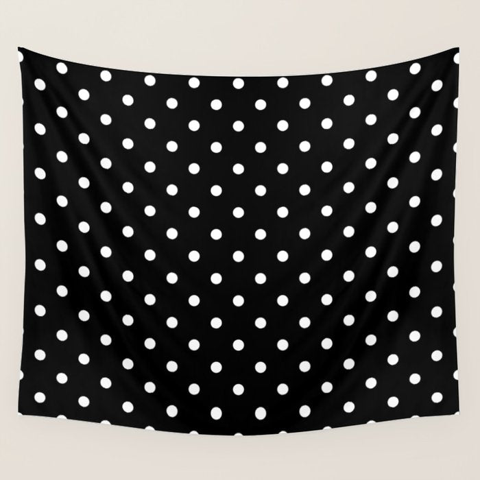 Licorice Black with White Polka Dots Wall Tapestry Gallery Image 1