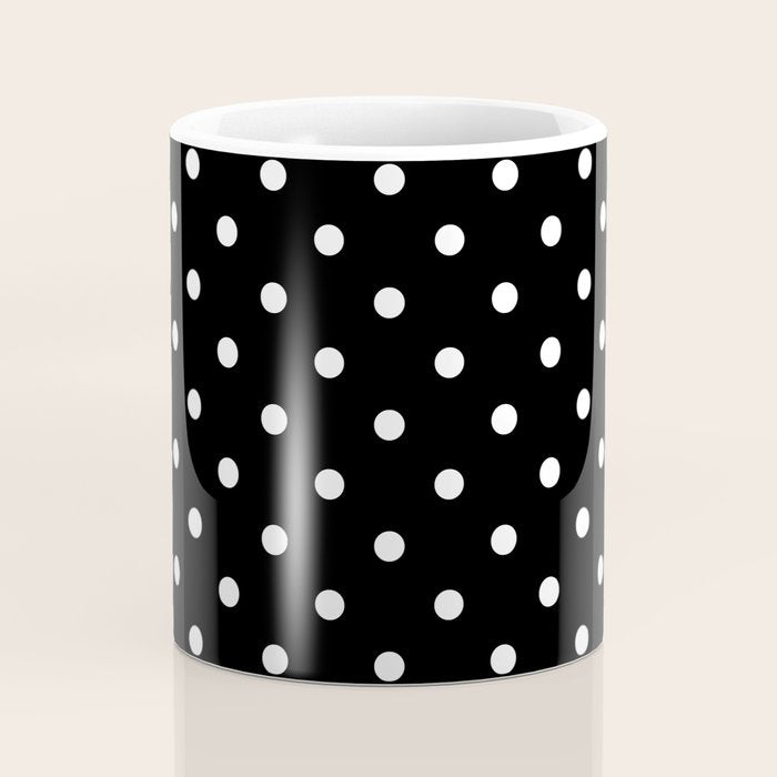 Licorice Black with White Polka Dots Coffee Mug Gallery Image 4