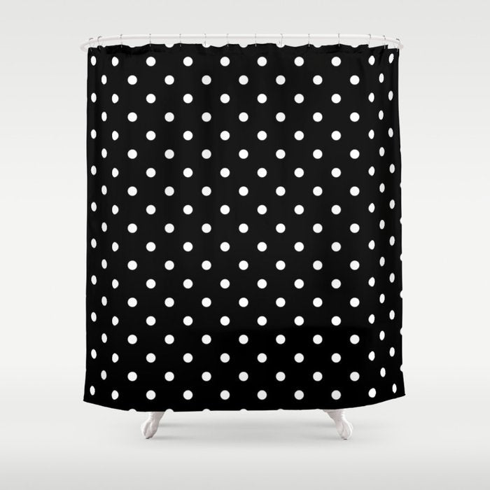 Licorice Black with White Polka Dots Shower Curtain Gallery Image 1
