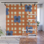 Red floral check pattern Wall Mural Gallery Image 1